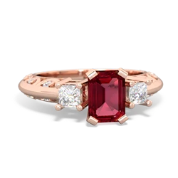 Lab Ruby Art Deco Diamond 7X5 Emerald-Cut Engagement 14K Rose Gold ring R20017EM