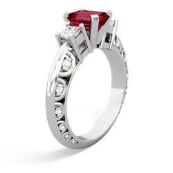 Lab Ruby Art Deco Diamond 7X5 Emerald-Cut Engagement 14K White Gold ring R20017EM