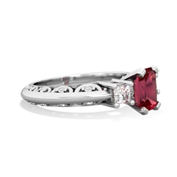 Lab Ruby Art Deco Diamond 7X5 Emerald-Cut Engagement 14K White Gold ring R20017EM