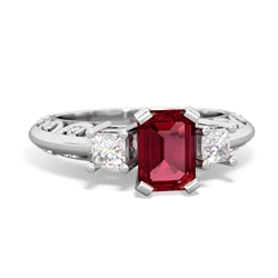 Lab Ruby Art Deco Diamond 7X5 Emerald-Cut Engagement 14K White Gold ring R20017EM