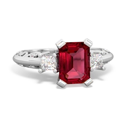 Lab Ruby Art Deco Diamond 8X6 Emerald-Cut Engagement 14K White Gold ring R20018EM