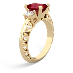 Lab Ruby Art Deco Diamond 8X6 Emerald-Cut Engagement 14K Yellow Gold ring R20018EM