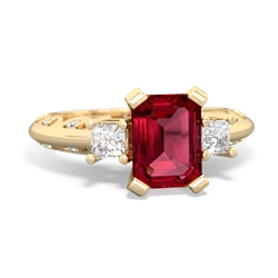 Lab Ruby Art Deco Diamond 8X6 Emerald-Cut Engagement 14K Yellow Gold ring R20018EM