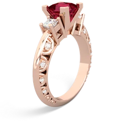 Lab Ruby Art Deco Diamond Engagement 6Mm Princess 14K Rose Gold ring R2001