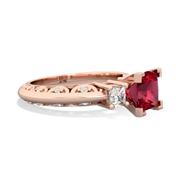 Lab Ruby Art Deco Diamond Engagement 6Mm Princess 14K Rose Gold ring R2001