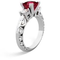 Lab Ruby Art Deco Diamond Engagement 6Mm Princess 14K White Gold ring R2001