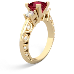 Lab Ruby Art Deco Diamond Engagement 6Mm Princess 14K Yellow Gold ring R2001