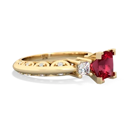 Lab Ruby Art Deco Diamond Engagement 6Mm Princess 14K Yellow Gold ring R2001