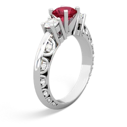 Lab Ruby Art Deco Diamond 6Mm Round Engagment 14K White Gold ring R2003