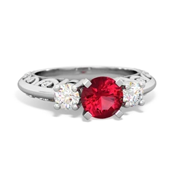 Lab Ruby Art Deco Diamond 6Mm Round Engagment 14K White Gold ring R2003