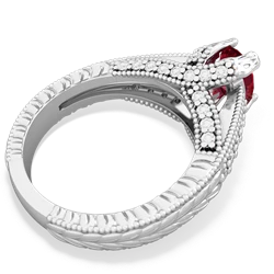 Lab Ruby Antique Style Milgrain Diamond 14K White Gold ring R2028