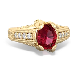 Lab Ruby Antique Style Milgrain Diamond 14K Yellow Gold ring R2028