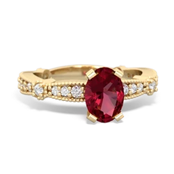 Lab Ruby Milgrain Antique Style 14K Yellow Gold ring R26297VL