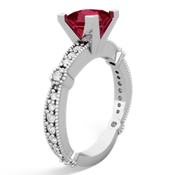 Lab Ruby Sparkling Tiara 6Mm Princess 14K White Gold ring R26296SQ