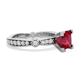 Lab Ruby Sparkling Tiara 6Mm Princess 14K White Gold ring R26296SQ