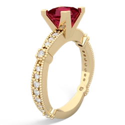 Lab Ruby Sparkling Tiara 6Mm Princess 14K Yellow Gold ring R26296SQ