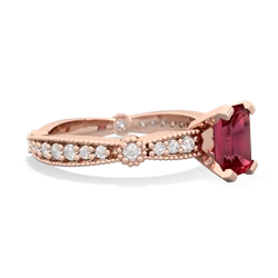 Lab Ruby Sparkling Tiara 7X5mm Emerald-Cut 14K Rose Gold ring R26297EM