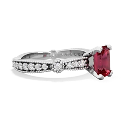 Lab Ruby Sparkling Tiara 7X5mm Emerald-Cut 14K White Gold ring R26297EM