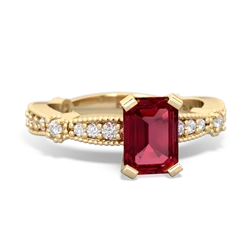 Lab Ruby Sparkling Tiara 7X5mm Emerald-Cut 14K Yellow Gold ring R26297EM