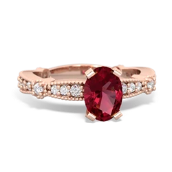 Lab Ruby Sparkling Tiara 7X5mm Oval 14K Rose Gold ring R26297VL