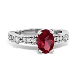 Lab Ruby Sparkling Tiara 7X5mm Oval 14K White Gold ring R26297VL