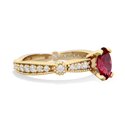 Lab Ruby Sparkling Tiara 7X5mm Oval 14K Yellow Gold ring R26297VL