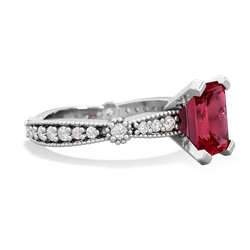 Lab Ruby Sparkling Tiara 8X6 Emerald-Cut 14K White Gold ring R26298EM