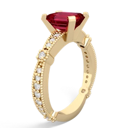 Lab Ruby Sparkling Tiara 8X6 Emerald-Cut 14K Yellow Gold ring R26298EM