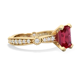 Lab Ruby Sparkling Tiara 8X6 Emerald-Cut 14K Yellow Gold ring R26298EM