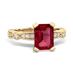 Lab Ruby Sparkling Tiara 8X6 Emerald-Cut 14K Yellow Gold ring R26298EM