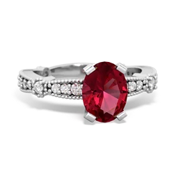 Lab Ruby Sparkling Tiara 8X6 Oval 14K White Gold ring R26298VL