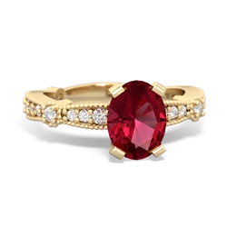 Lab Ruby Sparkling Tiara 8X6 Oval 14K Yellow Gold ring R26298VL