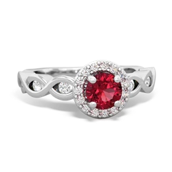 Lab Ruby Infinity Halo Engagement 14K White Gold ring R26315RH