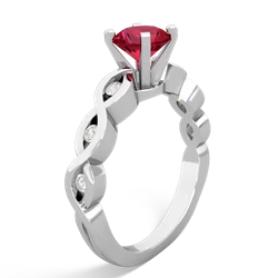 Lab Ruby Infinity 6Mm Round Engagement 14K White Gold ring R26316RD