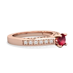 Lab Ruby Art Deco Engagement 5Mm Round 14K Rose Gold ring R26355RD