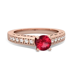 Lab Ruby Art Deco Engagement 5Mm Round 14K Rose Gold ring R26355RD