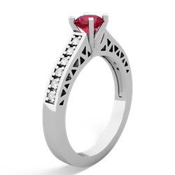 Lab Ruby Art Deco Engagement 5Mm Round 14K White Gold ring R26355RD