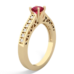 Lab Ruby Art Deco Engagement 5Mm Round 14K Yellow Gold ring R26355RD