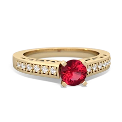 Lab Ruby Art Deco Engagement 5Mm Round 14K Yellow Gold ring R26355RD