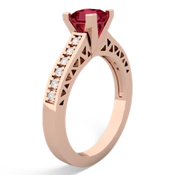 Lab Ruby Art Deco Engagement 5Mm Square 14K Rose Gold ring R26355SQ