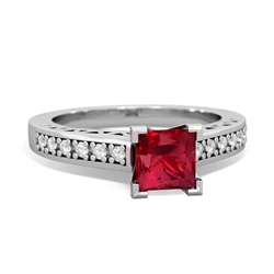 Lab Ruby Art Deco Engagement 5Mm Square 14K White Gold ring R26355SQ