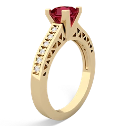 Lab Ruby Art Deco Engagement 5Mm Square 14K Yellow Gold ring R26355SQ