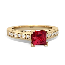 Lab Ruby Art Deco Engagement 5Mm Square 14K Yellow Gold ring R26355SQ