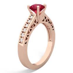 Lab Ruby Art Deco Engagement 6Mm Round 14K Rose Gold ring R26356RD