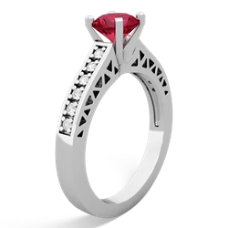 Lab Ruby Art Deco Engagement 6Mm Round 14K White Gold ring R26356RD