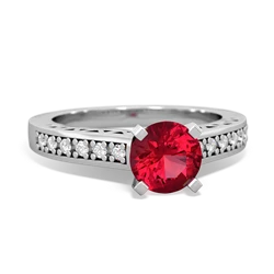 Lab Ruby Art Deco Engagement 6Mm Round 14K White Gold ring R26356RD