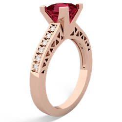 Lab Ruby Art Deco Engagement 6Mm Princess 14K Rose Gold ring R26356SQ