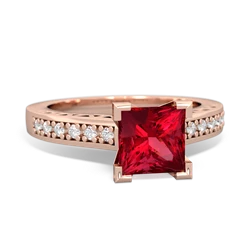 Lab Ruby Art Deco Engagement 6Mm Princess 14K Rose Gold ring R26356SQ