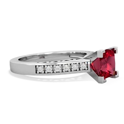 Lab Ruby Art Deco Engagement 6Mm Princess 14K White Gold ring R26356SQ