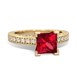 Lab Ruby Art Deco Engagement 6Mm Princess 14K Yellow Gold ring R26356SQ